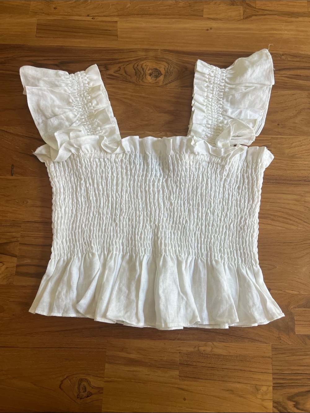 Hill House White Smocked Ruffle-Strap Tank